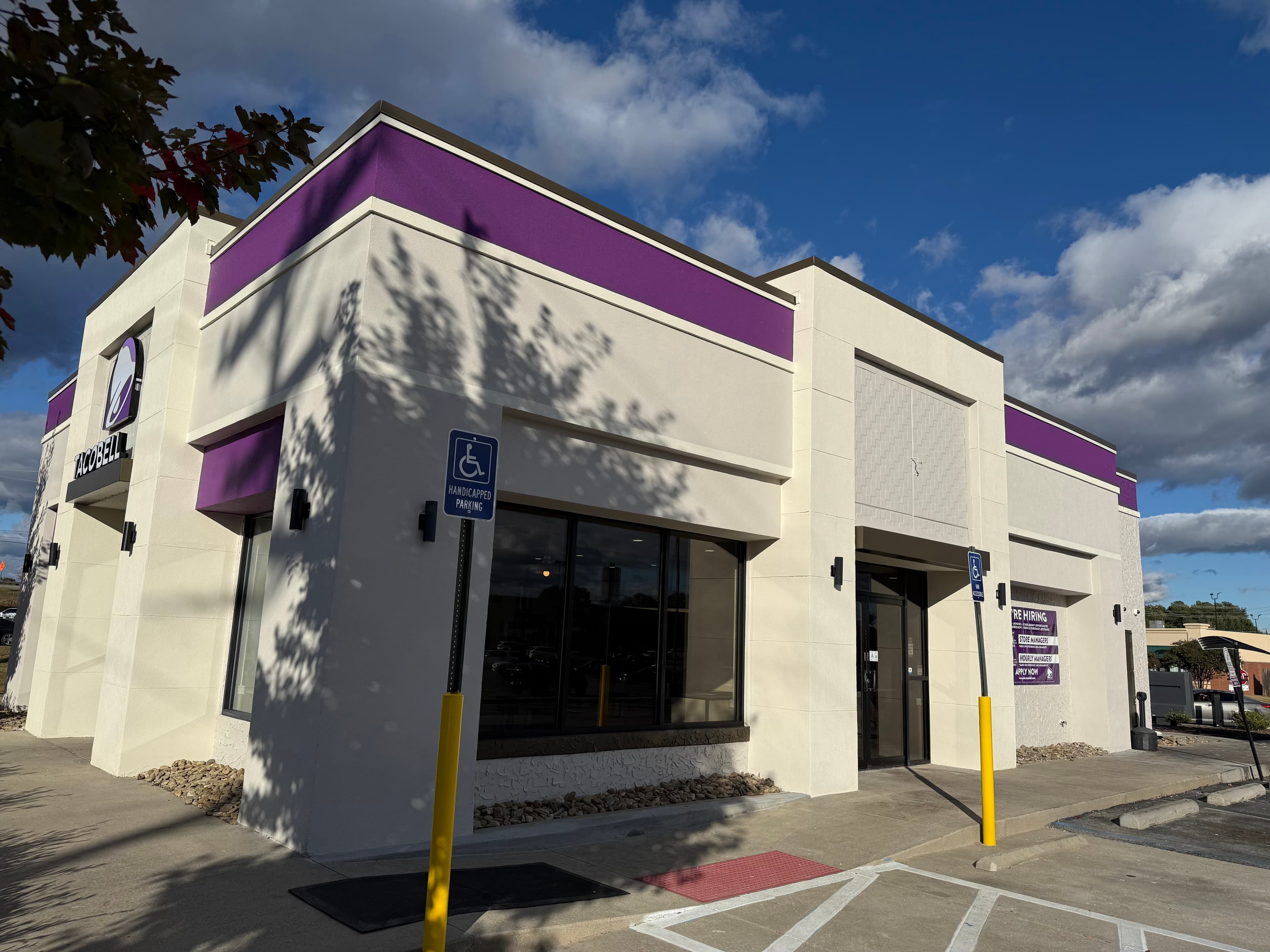 Modern Commercial Building Exterior with Purple Accent Trim