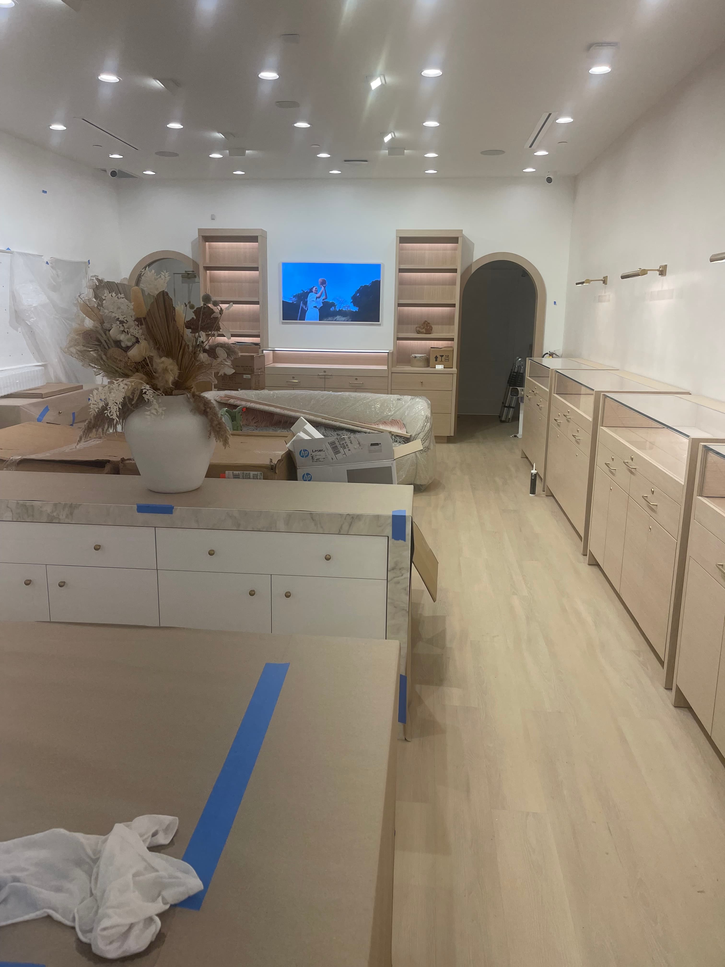 Light Wood Cabinet Installation & Showroom Setup