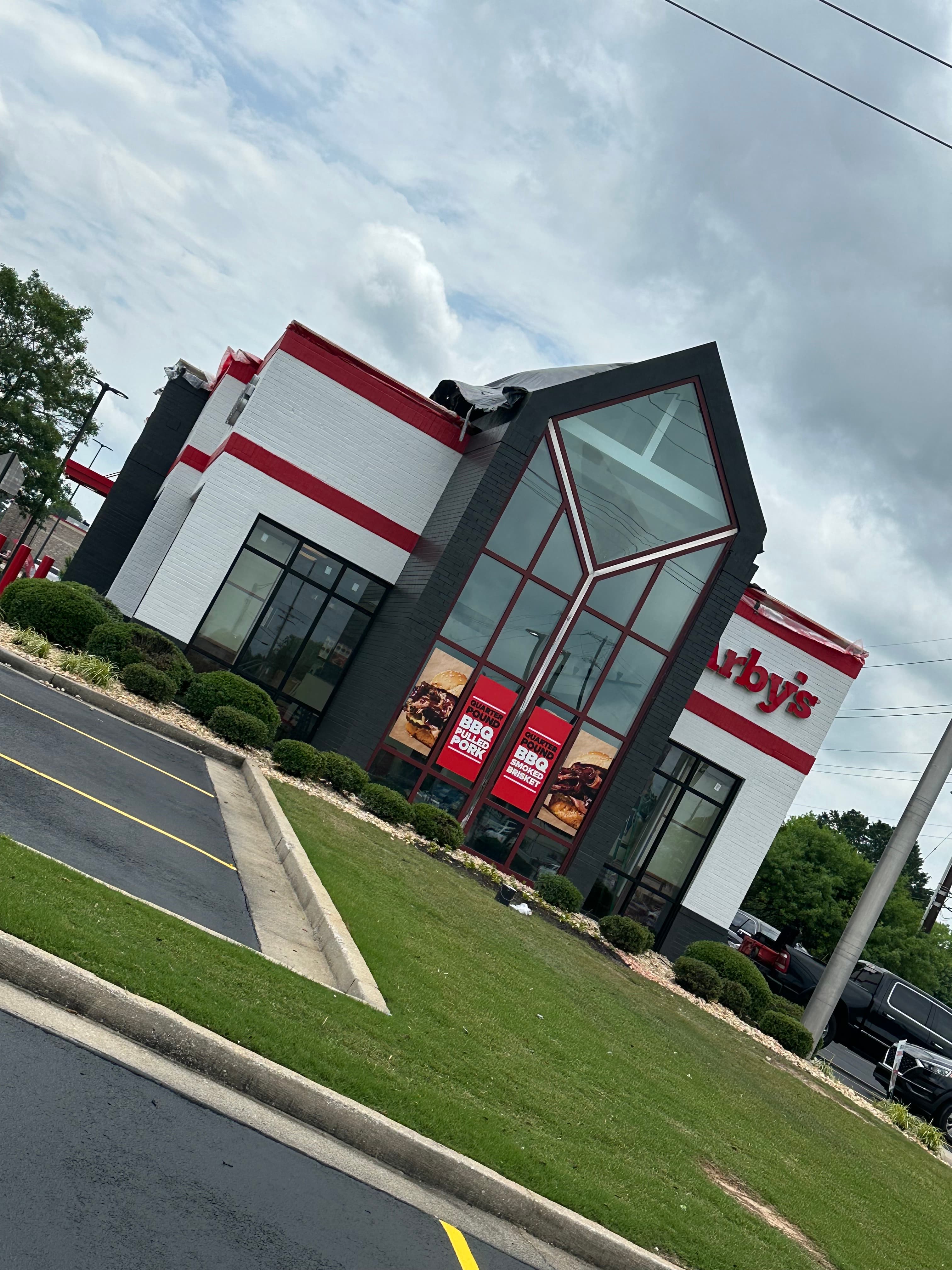 Modern Commercial Restaurant Exterior - Red and White Contemporary Finish